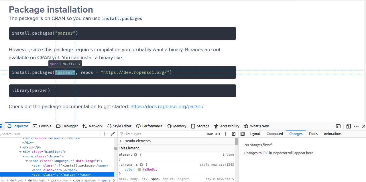 Screenshot of blog post with Firefox Developer Console open